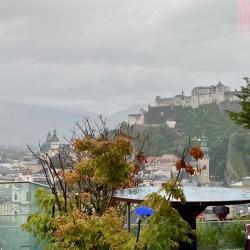 Regenschirme und Regencapes dominierten den Residenzplatz in Salzburg, doch auch bei Regen ist Salzburg absolut nicht langweilig - (c) Gabi Dräger